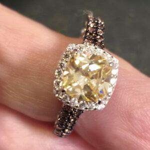 925 Sterling Silver Yellow Citrine Gemstone Ring w/Chocolate CZ Stones $106 6.5